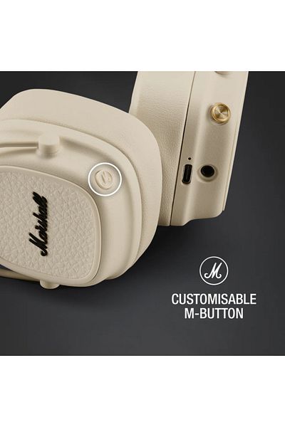 Marshall Marshall Major V Wireless Headphones, 100H Playtime, Wireless Charging – Cream