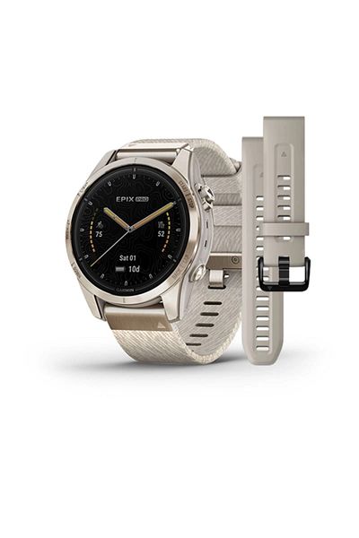 Garmin EPIX PRO (GEN 2) SAPPHIRE EDITION- 42MM -SOFT GOLD WITH CREAM HEATHERED NYLON BAND ,