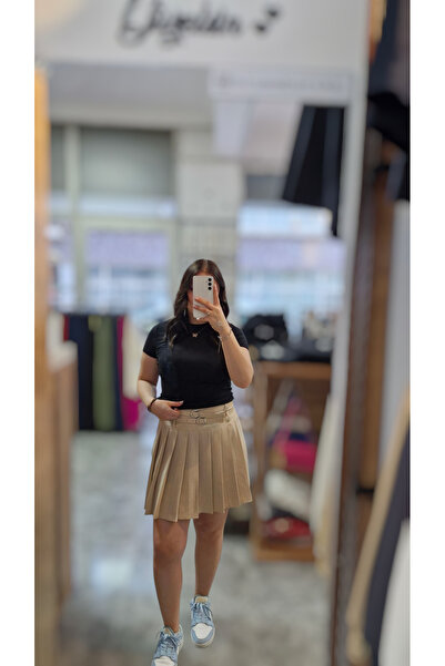 Pileli kemerli etek