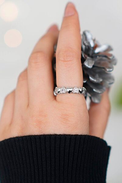 TREND COLLECTİON Zircon Stone Heart Design Adjustable Gold Women's Ring