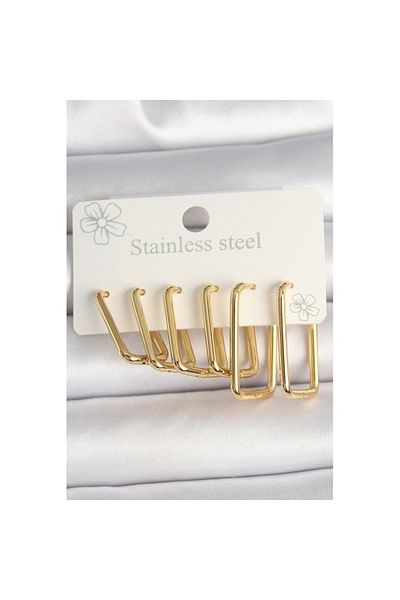 Skygo Gold Color Rectangular Model Women's Earring Set 316L Steel