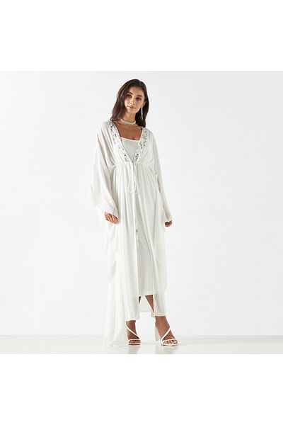 FAV Sequinned Long Sleeves Kaftan Dress with Slit and Tie-Up Detail