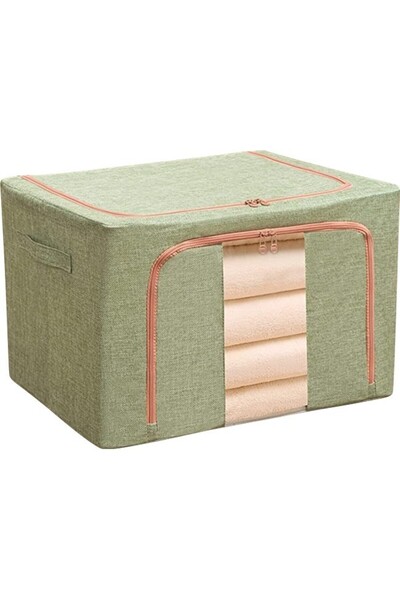 Flippy Foldable Storage Box 24 L, Cotton-Linen, 40x30x20 cm, Front Window, Double-Zip Doors, Green