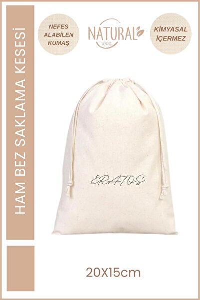ERATOS Doğal Pamuk Ham Bez Kese – Orta Boy Saklama Torbası (20x15 cm)