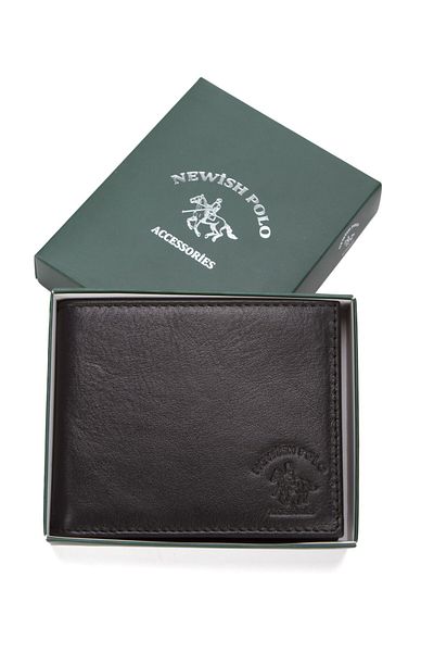Newish Polo Men's Genuine Leather Card Holder and Wallet - Black