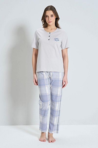 gd goldoremi 1853 Costum de pijama în carouri cu mânecă scurtă pentru femei