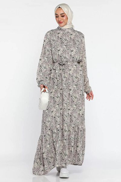 julude Φόρεμα με πέτρινο λουλούδι με δεμένο μέση Hijab Viscose