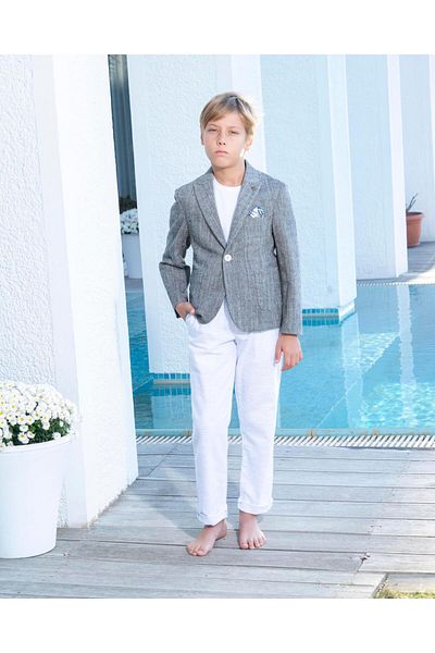 NIGHT SEARCHER Boy's Gray Suit Linen Sports Suit 3-14 Years Old Jacket Pants T-Shirt 3-14 Years Old