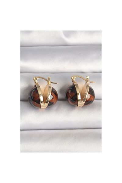Skygo Gold Color Leopard Pattern 3D Circle Model Women's Earrings - Tj-Bkp10348