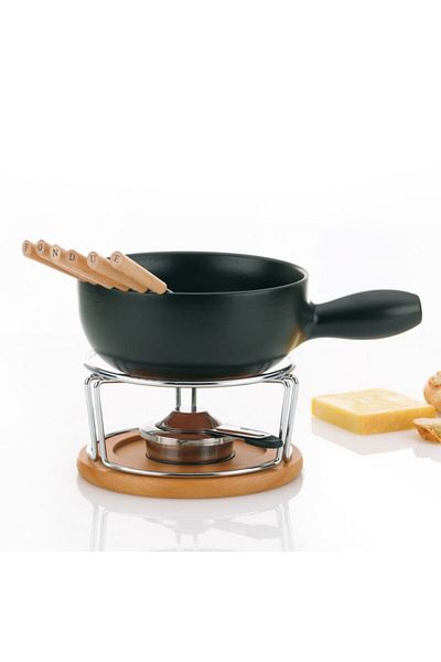 KELA Keck Lang Fondue de branza NATURA ceramica, inox, crom, lemn