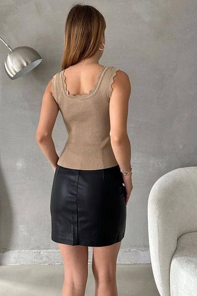 WOMAN VISION Κομψή κομμένη μπλούζα με ραβδώσεις βιζόν 0304