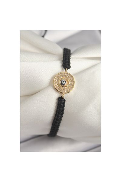 Skygo Brass Gold Color Zircon Stone Evil Eye Bead Embroidered Macrame Elevator Model Women's Bracelet - Tj-Bb6789