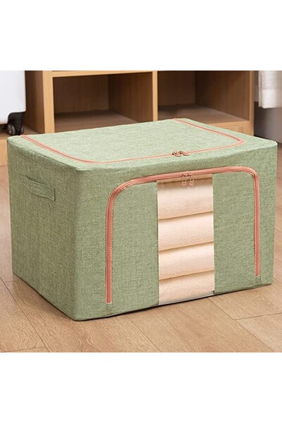 Bibilel Foldable Storage Box, Flippy, 24 L, Cotton and Linen, 40x30x20 cm, Front Window, 2 Doors