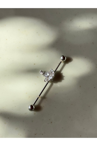 Vamos Jewelry Çelik Kararmaz Zirkon Taş Gümüş Renk Göbek Piercing