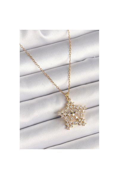 Skygo 316L Steel Gold Color Chain Zircon Stone Snowflake Model Women's Necklace - Tj-Bko9895