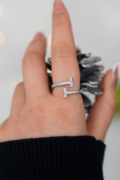 TREND COLLECTİON Zircon Stone t Tifany Model Adjustable Silver Women's Ring