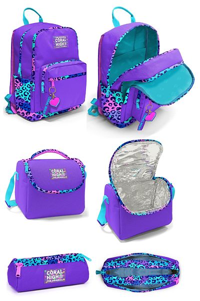 Coral High Set de 3 rucsacuri de școală cu model leopard
