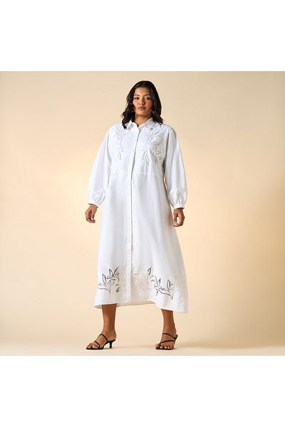 Ulla Popken Plus Size Ulla Popken Embroidered Midi Shirt Dress