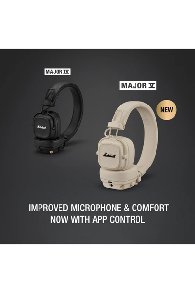Marshall Marshall Major V Wireless Headphones, 100H Playtime, Wireless Charging – Cream