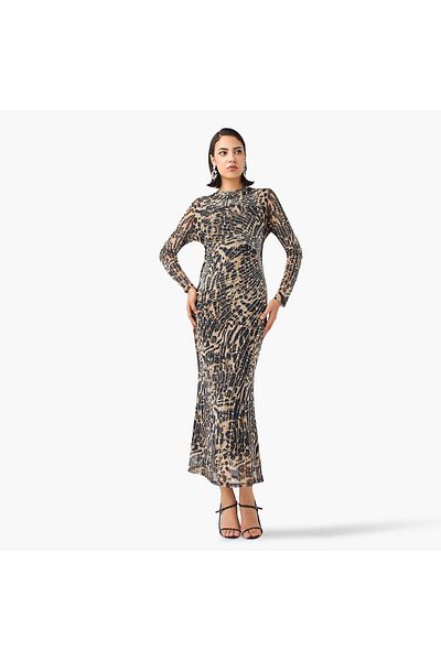 2Xtremz 2Xtremz Mesh Embellished Dress with Long Sleeves and High Neck