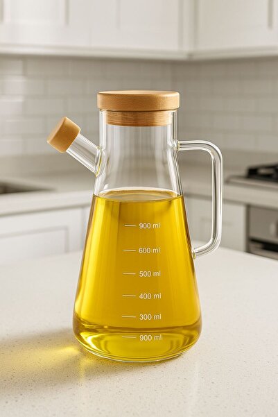 Onedekor 2 Pack Borosilicate Noble Glass Oil Bottle with Bamboo Lid 900ml
