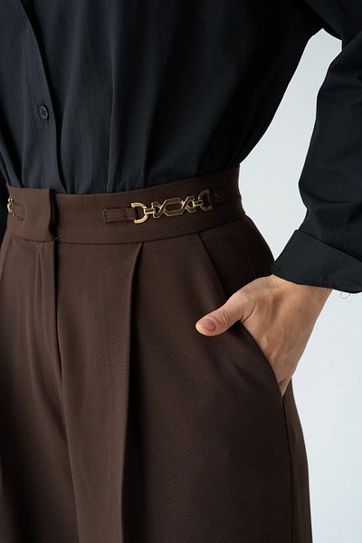 My Blog Brown Accessory Detailed Palazzo Trousers - 251008