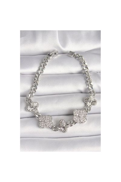 Skygo Brass Silver Color Chain Clover Model Women's Bracelet - Tj-Bb6837