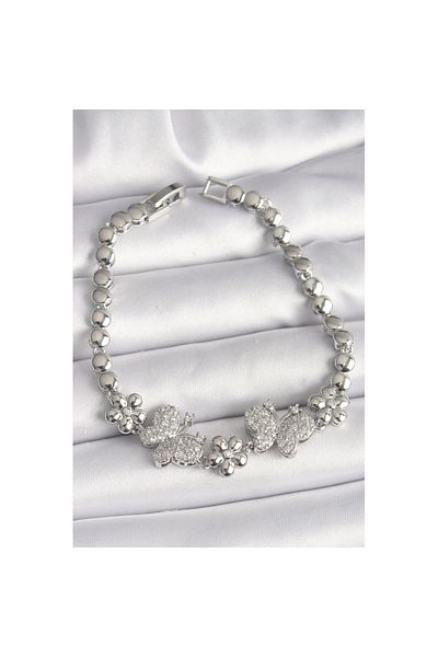 Skygo Brass Silver Color Zircon Stone Butterfly Figure Flower Chain Model Women's Bracelet - Tj-Bb6827