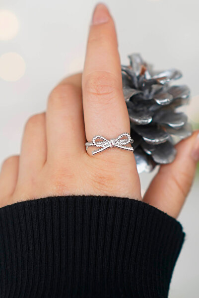 TREND COLLECTİON Bow Design Adjustable Silver Women's Ring