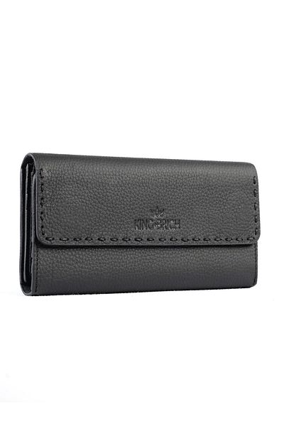 king brich Genuine Leather Wallet with Stitched Edge Detail