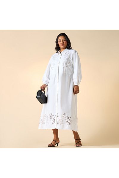 Ulla Popken Plus Size Ulla Popken Embroidered Midi Shirt Dress