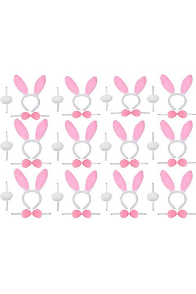 Skygo Pink Rabbit Costume Set – Crown Pompom Tail 12 Pack