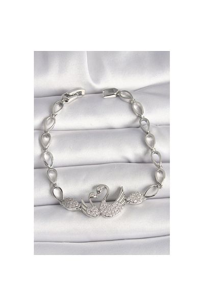 Skygo Brass Silver Color Zircon Stone Swan Figure Drop Chain Model Women's Bracelet - Tj-Bb6850
