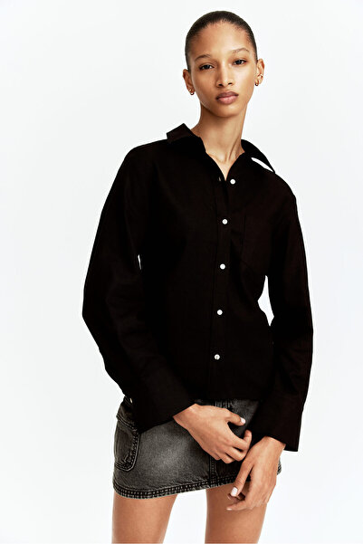 H&M Keten Karışımlı ve Büzgülü Gömlek