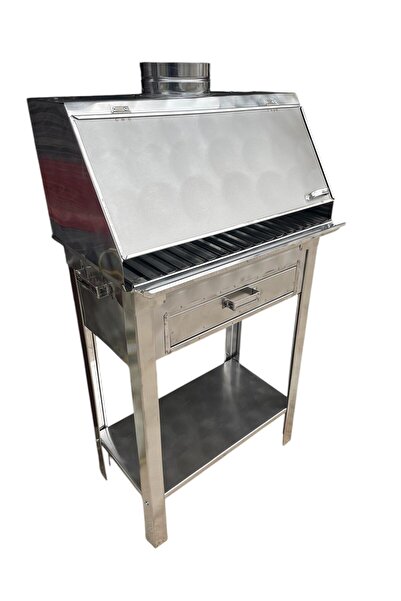 TOPSÖKEN Paslanmaz Kömürlü Mangal Çekmeceli 35 x 50 Cm Sehpalı Kapaklı Barbekü