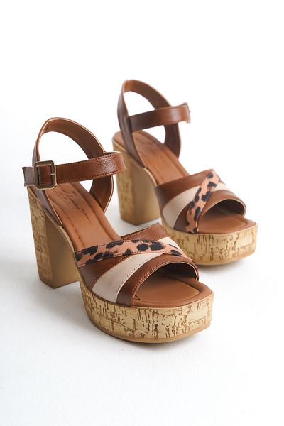 bolemo Sandale cu toc pentru femei Taba Leopard