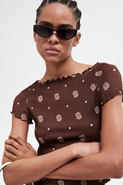 H&M Overlok Detaylı Krinkle Üst