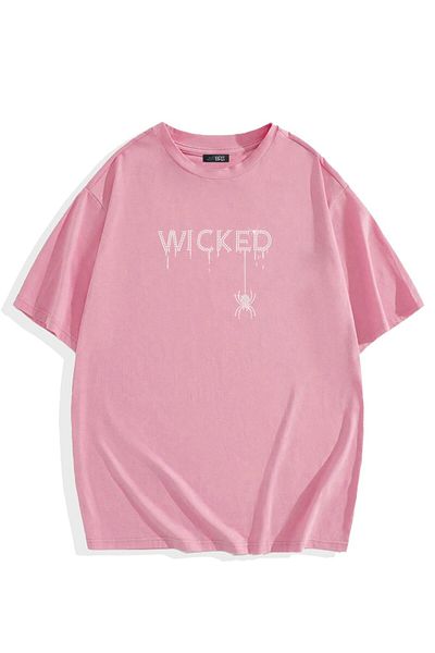 BRZ COLLECTION Μπλουζάκι Unisex Oversize Pink WICKED Crystal Stone με στάμπα