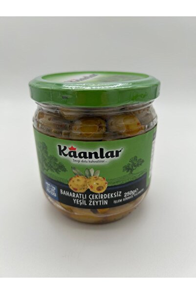 Kaanlar Baharatlı Çekirdeksiz Yeşil Zeytin 250 Gr (321-380 ) XS