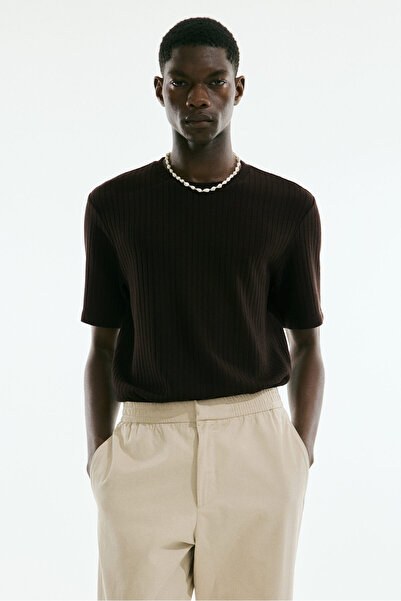 H&M Lastik Örgülü Tişört Regular Fit