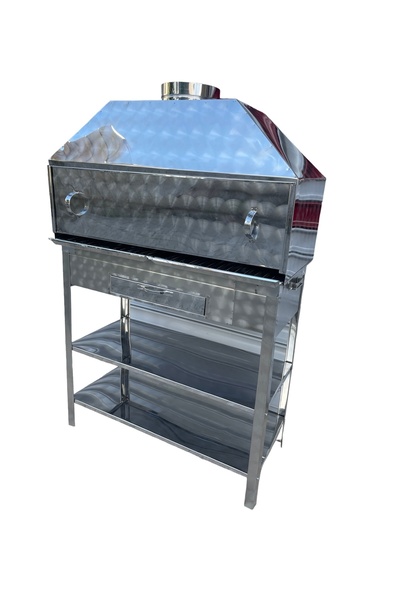 TOPSÖKEN Paslanmaz Kömürlü Mangal Dik Bacalı 40 x 90 Kapaklı Barbekü