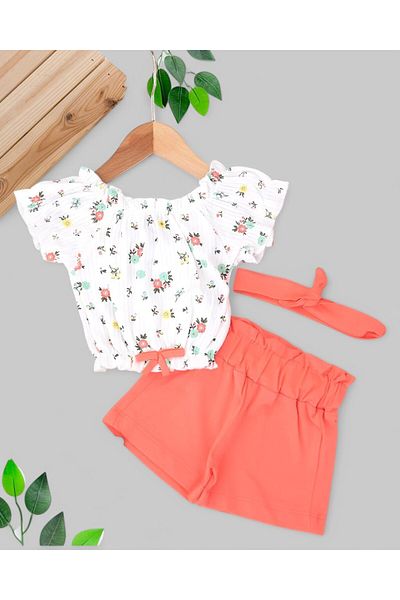 Egelite Baby Girl Bandana Summer Floral Printed Interlock Twill Fabric 6-9-12-18-24 Months Baby Set