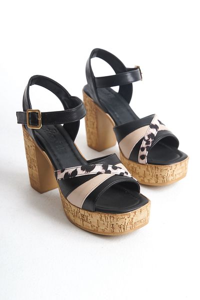 bolemo Sandale cu toc pentru femei Black Leopard