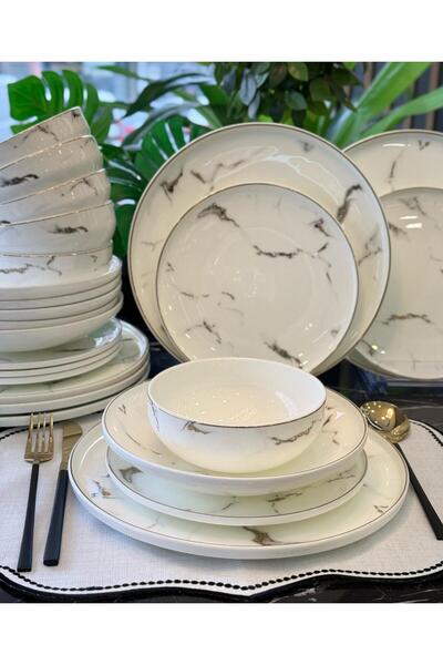 Onedekor 24 Parça 6 Kişilik Porselen Yemek Takımı Marble