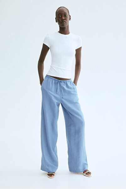 H&M Keten Karışımlı Düz Kesim Pantolon