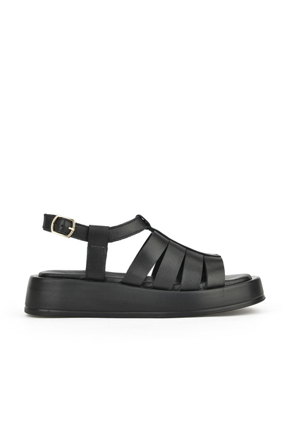 Ziya Women's Slippers - Black Gomul Genuine Leather Sandals 1511033 Z23069