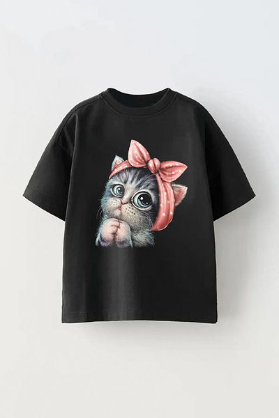 c.c.l. coccolin kids baby clup Tricou pentru fetiță cu imprimeu supradimensionat cu pisici