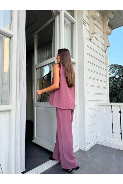 Ecenin Favorileri Powder Strap Blouse Pants Bottom Top Women's Set