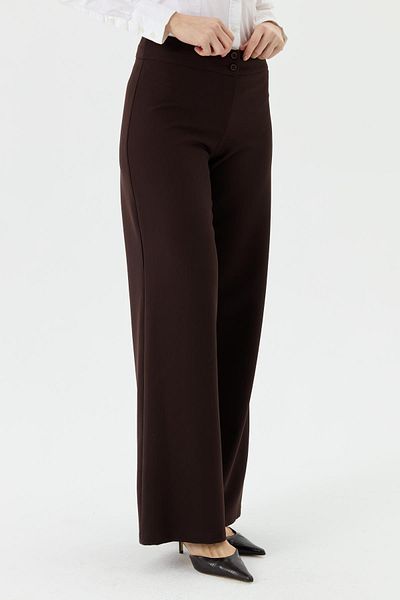 Doque Wide Leg Crepe Stretch Fabric Women's Trousers Brown 59017