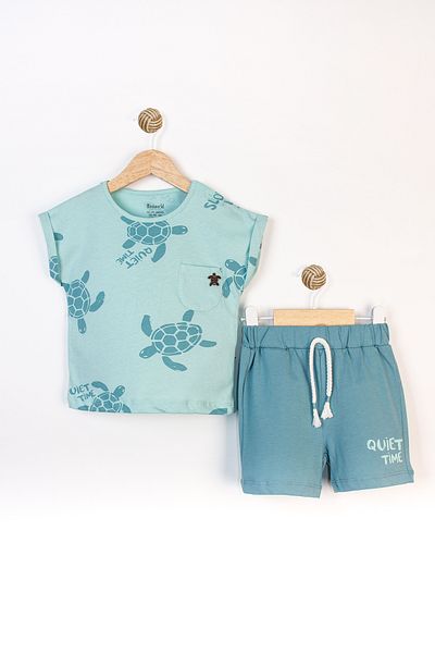 Miniworld Cute Turtle Patterned Summer Cotton Shorts Baby Boy Suit